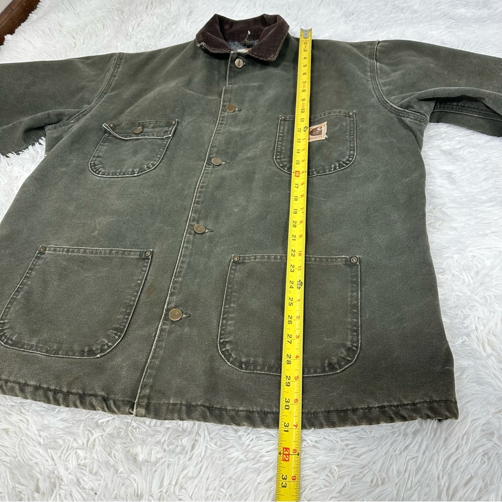Vintage Carhartt Green Chore Jacket Blanket Lined Workwear Coat Brown Collar XL - Picture 9 of 16